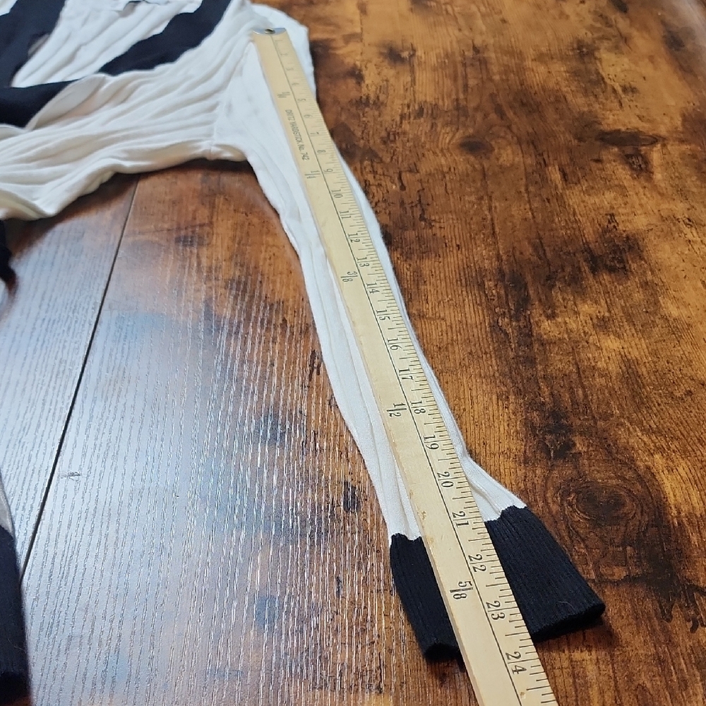 WHITE HOUSE BLACK MARKET | Belted White Longline Cardigan with Black Trim | XL - Picture 9 of 10